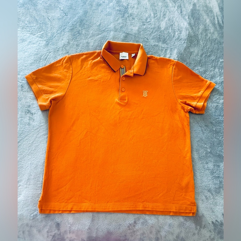 Burberry Orange Logo Collared T Shirt Size S